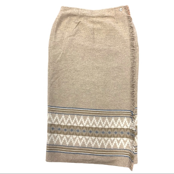 Wool Southwestern Vintage Style Fringe Front Wrap Full Skirt Pocketed - Picture 7 of 12